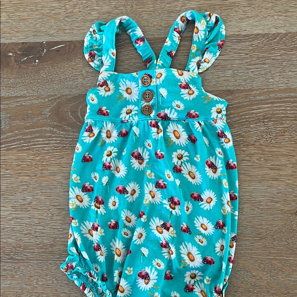 Posh Peanut Turquoise Floral Romper